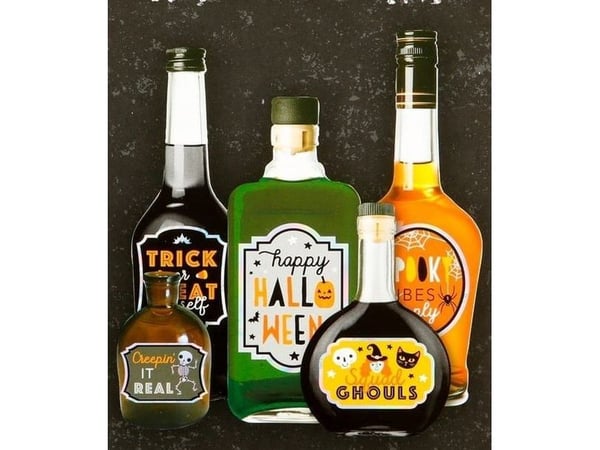 Halloweenetiketter till flaskor