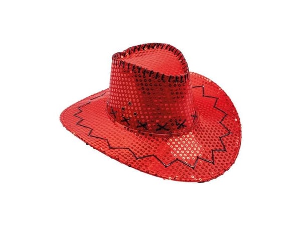 Rød paillet cowboyhat