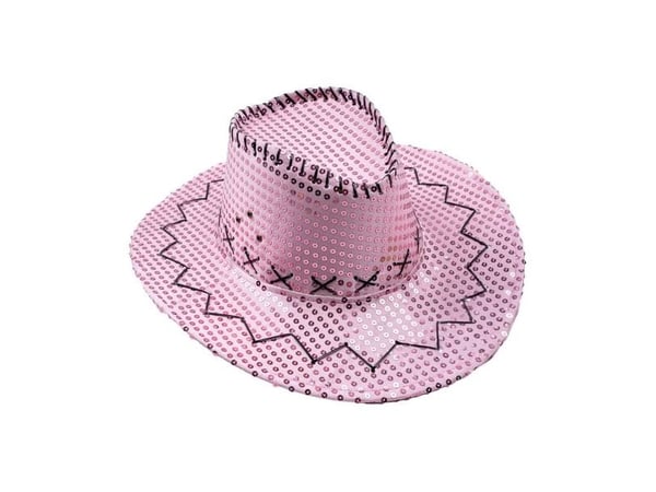 Lyserød paillet cowboyhat