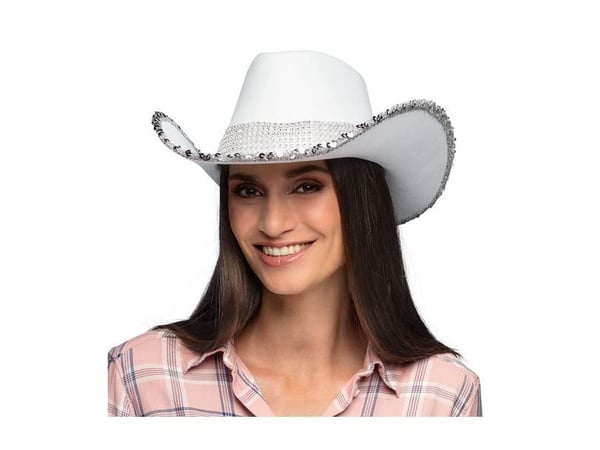 Hvid Cowboyhat med pailletter