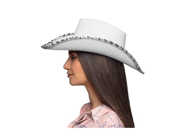Hvid Cowboyhat med pailletter