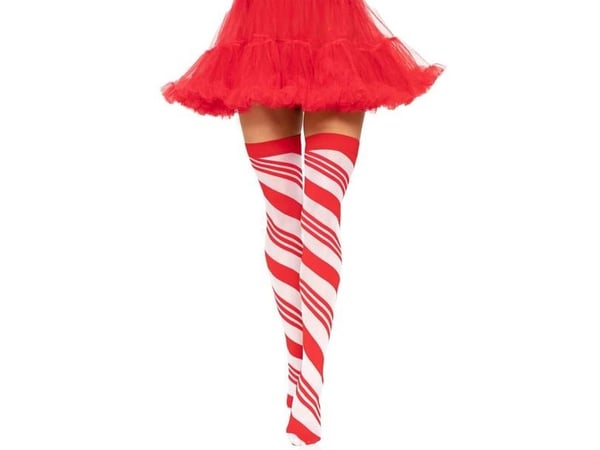 Rød og hvid bolchestribet stockings