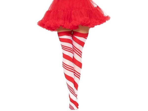 Rød og hvid bolchestribet stockings