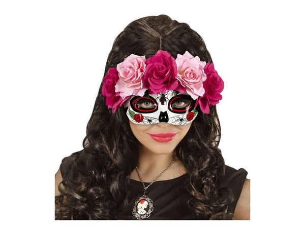 De dødes dag halvmaske med blomster