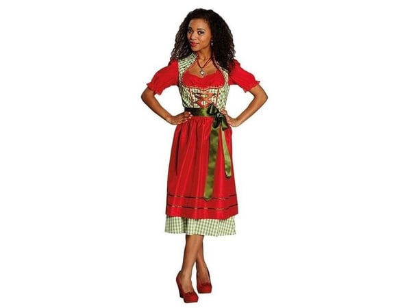Dirndl kjole, rød og grøn