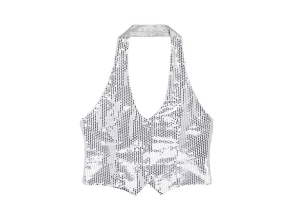 Sølv pailletvest dame