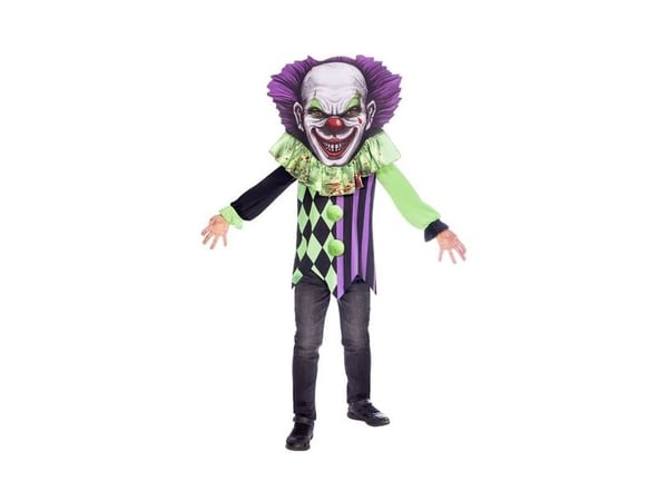 Läskig clownkostym, stor huvud