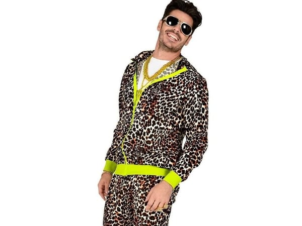 80-tals leopard joggingdräkt för vuxna