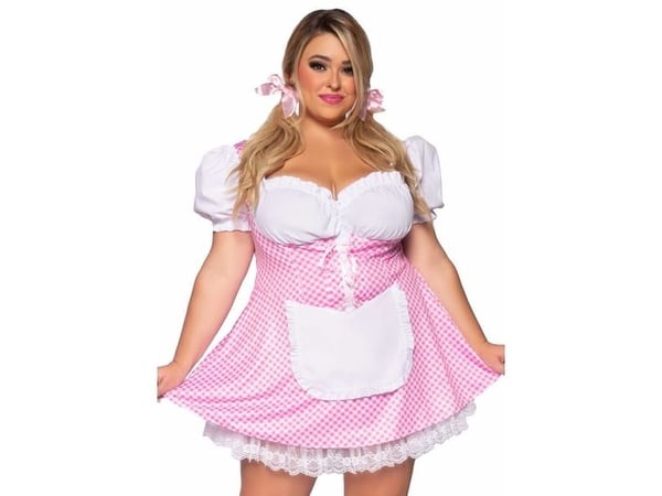 Pink gingham kjole, Plus