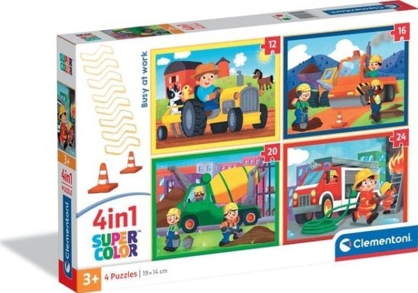 Clementoni Puzzle SuperColor 4in1 Busy at Work - 72 brikker totalt (21741)
