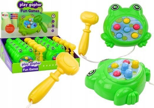 LeanToys Mini spill Wac A Mole Zabka Hammer på snor, grønn