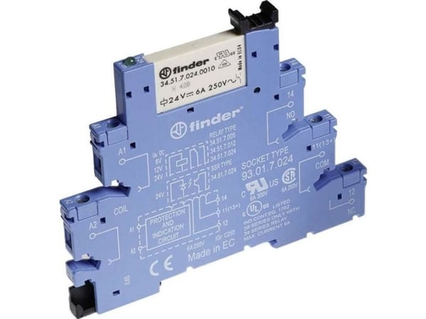 Finder Tipo 38.51, Blå, Vertikal, Push-in tilkobling, 250 V, 6 A
