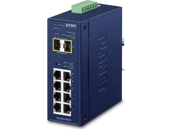 PLANET IP30 Industrial L2/L4 8-Port, Håndtert, L2/L4, Gigabit Ethernet (10/100/1000), Full tosidig, Kan monteres på vegg
