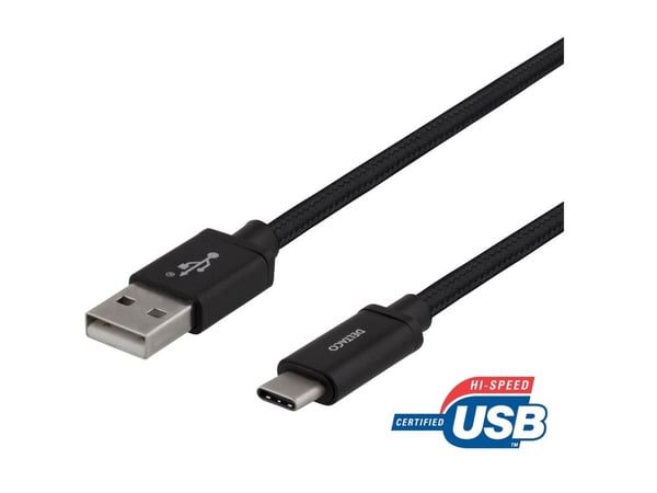DELTACO - USB-kabel - USB (hann) til USB-C (hann) - USB 2.0 - 3 A - 2 m - svart