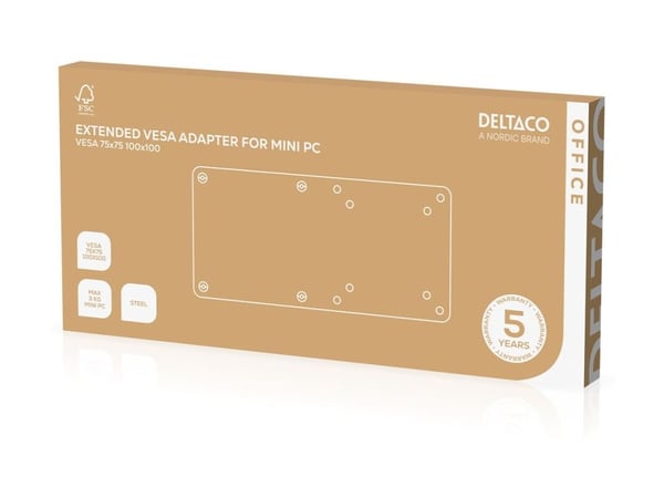 DELTACO Office ARM-0541 - Monteringskomponent (VESA-adapter) - for mini-PC - stål - matt svart - bak flatpanel