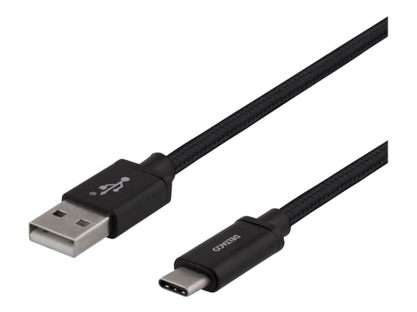 DELTACO - USB-kabel - USB (hann) til USB-C (hann) - USB 2.0 - 3 A - 2 m - svart