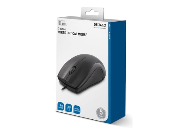 DELTACO MS-711 - Mus - optisk - 3 knapper - kablet - USB 2.0 - svart