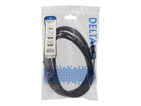 DELTACO USB3-243 - USB-jatkojohto - USB Type A (naaras) - USB Type A (uros) - USB 3.1 Gen 1 - 3 m - musta