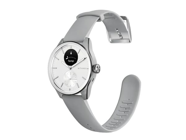 Withings ScanWatch 2 - 42 mm - rustfritt stål - hybridsmartur med bånd - fluorelastomer - display 0.63" - grayscale - Bluetooth - 52.6 g - perlehvit