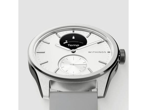 Withings ScanWatch 2 - 42 mm - rustfritt stål - hybridsmartur med bånd - fluorelastomer - display 0.63" - grayscale - Bluetooth - 52.6 g - perlehvit