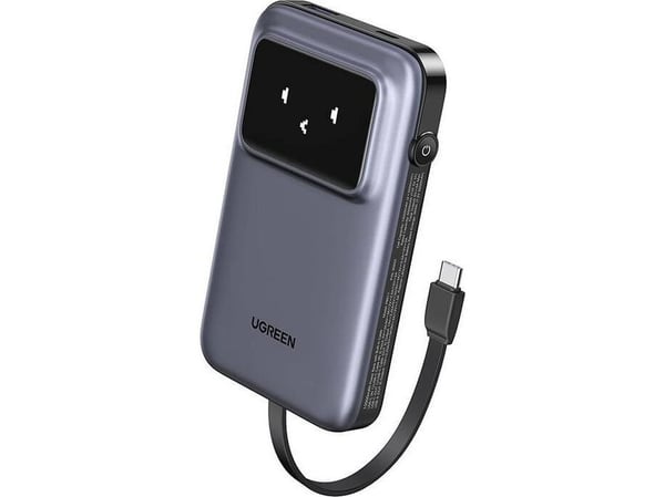 Powerbank 10000mAh Ugreen Uno PB511, 30W, sisäänrakennettu USB-C-kaapeli (harmaa)