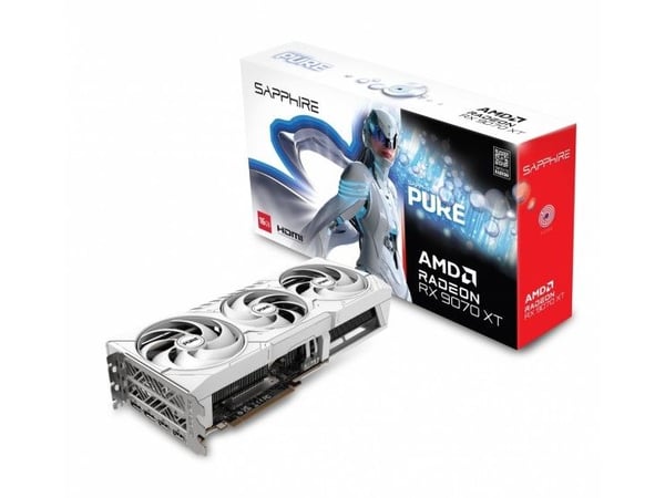 Sapphire Pure Radeon RX 9070 XT skjermkort 16 GB GDDR6, hvit