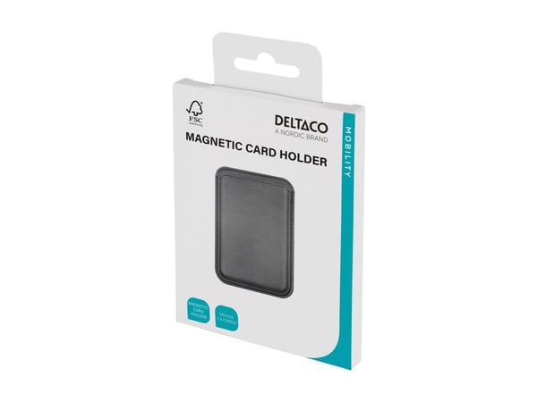 DELTACO - Magnetkortholder for mobiltelefon / kredittkort - MagSafe-samsvar - PU-skinn (termoplastisk polyuretan + polykarbonat) - svart - for Appl...