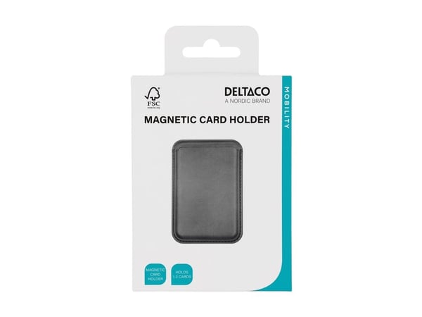 DELTACO - Magnetkortholder for mobiltelefon / kredittkort - MagSafe-samsvar - PU-skinn (termoplastisk polyuretan + polykarbonat) - svart - for Appl...