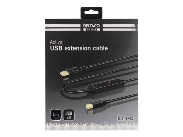 DELTACO USB-EX05M - USB-kabel - USB-type B (hann) til USB (hann) - 5 m - aktiv - svart