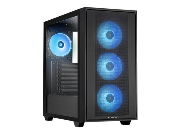 Chieftec Gamer Series Hunter 3 - Tower spel - utökad ATX - genomskinlig sidopanel (härdat glas) - ingen strömförsörjning (ATX) - svart - USB/ljud