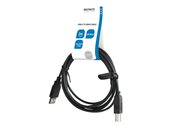 DELTACO - USB-kaapeli - USB (uros) - USB Type B (uros) - USB 2.0 - 2 m - musta