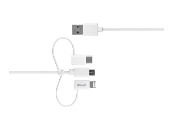 DELTACO - Lightning-kabel - USB hann til Micro-USB type B, Lightning, USB-C hann - 1 m - svart