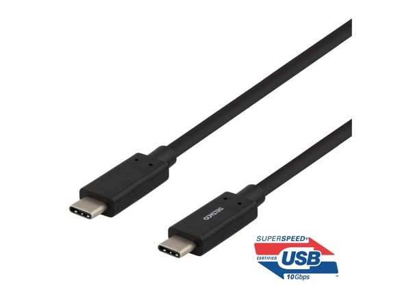 DELTACO USBC-1121M - USB-kabel - USB-C (hann) til USB-C (hann) - USB 3.1 Gen 2 - 50 cm - USB Power Delivery (3A, 60W) - svart