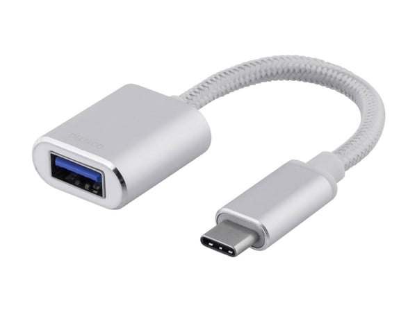 DELTACO - USB-adapter - 24 pin USB-C (hann) til USB-type A (hunn) - USB 3.1 Gen1 OTG - 10 cm - sølv