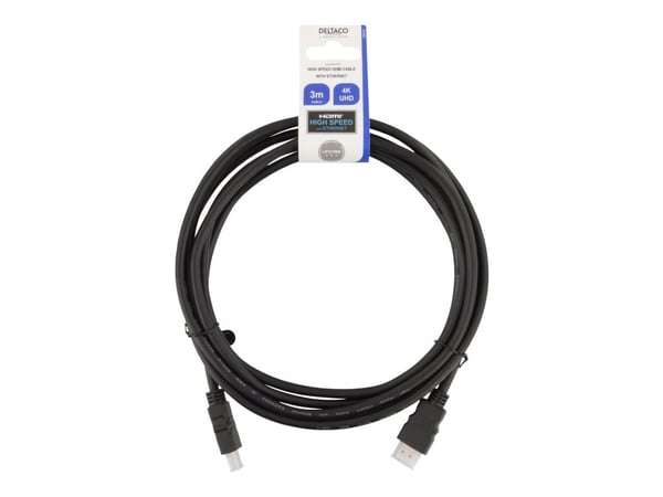 DELTACO HDMI-930 - High Speed - HDMI-kabel med Ethernet - HDMI hann til HDMI hann - 3 m - svart (en pakke 60)