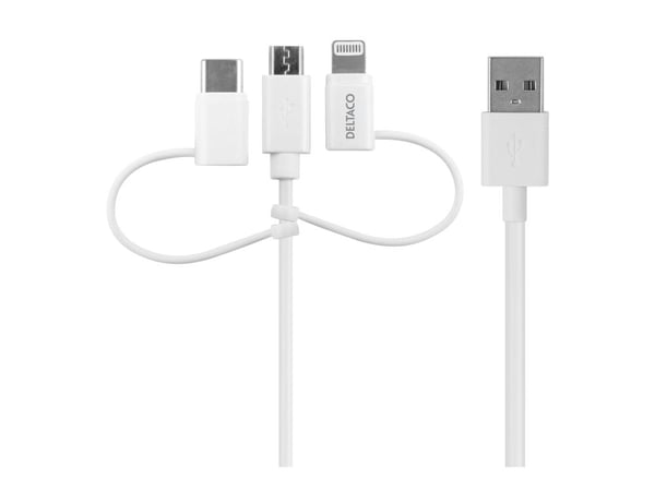 DELTACO - Lightning-kabel - USB hann til Micro-USB type B, Lightning, USB-C hann - 1 m - svart