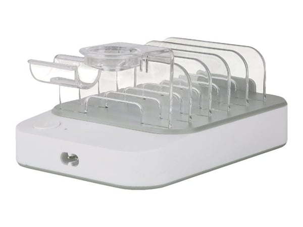DELTACO DPS-0203 - Ladestasjon - 50 watt - PD - 6 utgangskontakter (4 x USB, 2 x USB-C) - hvit