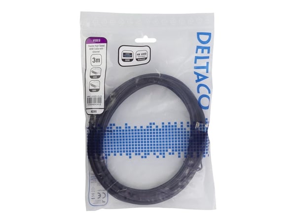DELTACO HDMI-1030D-FLEX - High Speed - HDMI-kaapeli med Ethernet - HDMI han til HDMI han - 3 m - lajittelu - 4K-tuki