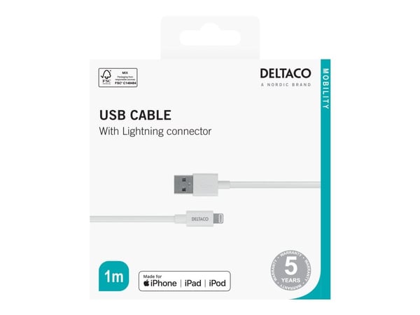 DELTACO - Lightning-kabel - USB hane till Lightning hane - 1 m - vit