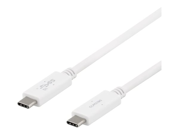 DELTACO - USB-kabel - USB-C (hann) til USB-C (hann) - USB 3.1 Gen 2 - 5 A - 50 cm - USB Power Delivery (5 A, 100 W) - hvit