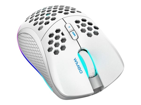 DELTACO GAMING WM80 - Mus - 7 knapper - trådløs, kablet - 2.4 GHz - USB trådløs mottaker - hvit