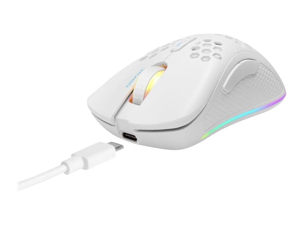 DELTACO GAMING WM80 - Mus - 7 knapper - trådløs, kablet - 2.4 GHz - USB trådløs mottaker - hvit