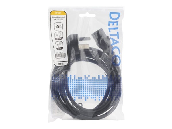 DELTACO DEL-109CHI - Johdinsarja - PSB-10A vinklet til IEC 60320 C13 lige - AC 250 V - 10 A - 2 m - lajiteltu