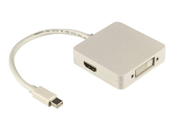 DELTACO DP-MULTI1 - Video adapter - Mini DisplayPort hann til DVI-I, HDMI, DisplayPort hunn - 20 cm - hvit