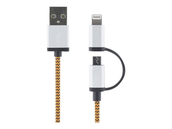 Deltaco IPLH-241, 1 m, USB A, 2 x Micro-USB B/Lightning, Uros, Uros, Oranssi