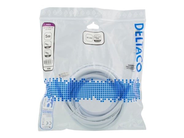 DELTACO HDMI-1050AD - HDMI-kabel med Ethernet - HDMI hann til HDMI hann - 5 m - hvit - 4K-støtte