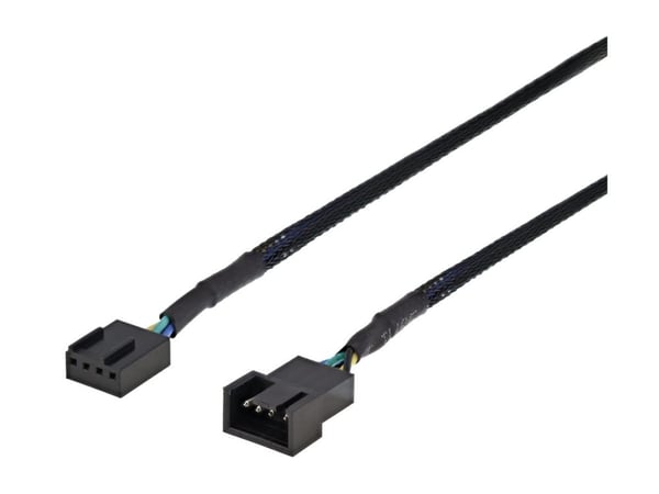DELTACO - Forlengelseskabel for viftestrømforsyning - 4-stifts viftekontakt (hann) til 4-stifts viftekontakt (hunn) - 30 cm