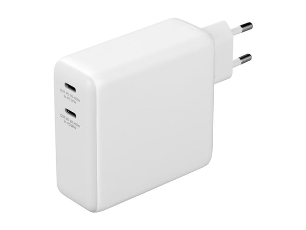 DELTACO - Strømbank / strømadapter - Li-Ion - 9600 mAh - 35.52 Wh - 60 watt - QC - 2 utgangskontakter (USB-C) - hvit