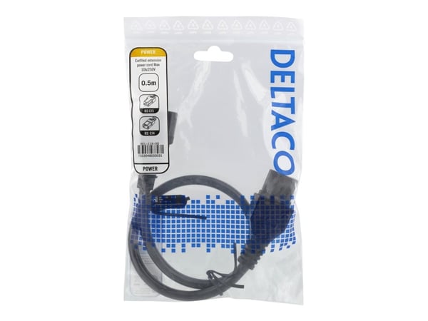 DELTACO extension cord IEC C15 - IEC C14, 0.5m, black