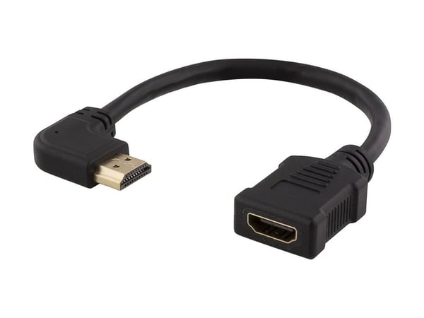 DELTACO HDMI-21D - HDMI-adapter - HDMI hunn til HDMI hann rettvinklet - 20 cm - svart